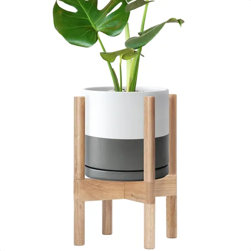 Vista 41 de D'vine Dev Maceta de cerámica con soporte de ébano – Maceta redonda moderna de 8 pulgadas con soporte para maceta de madera, color negro, 55-B-M-2