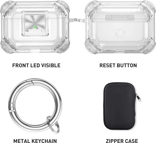 Vista 6 de Valkit Funda compatible con Airpods Pro transparente con bloqueo, funda de TPU suave para AirPod Pro, funda protectora a prueba de golpes