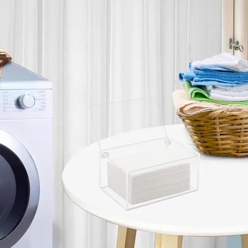 Vista 6 de Watpot Contenedor de hojas para secadora de acrílico, contenedor de hojas de secadora transparente con tapa para la lavandería, transparente