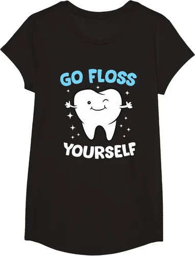 Vista 5 de Camiseta higienista dental, asistente dental, Go Floss Yourself dentista, Negro, S