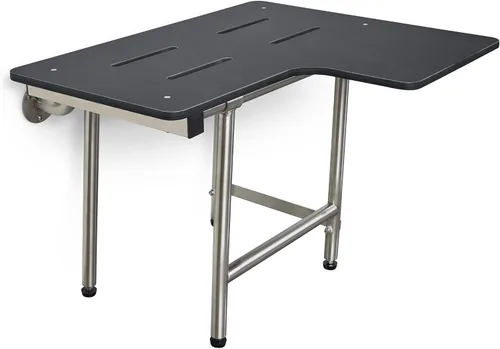 Vista 3 de Seachrome Asiento de ducha plegable reversible negro de 26 x 22.5 pulgadas con patas, compatible con ADA