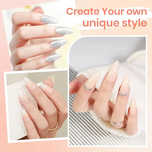 Vista 6 de MIZHSE Quick Dry Cat Eye Gel Nail Polish Set 4 Colors Long Lasting Silver Magnetic & Jelly Sheer Shades with Magnet Stick, High Shine Soak Off UV
