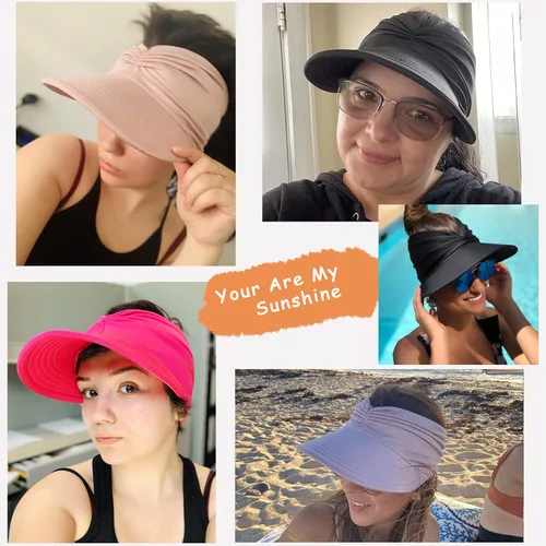 Vista 7 de Sombrero de visera para mujer, ala ancha, viseras de verano, protección UV, plegable, gorra de playa