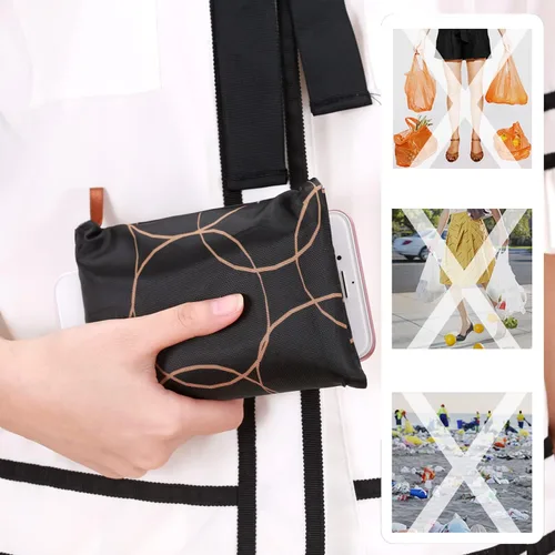 Vista 5 de Kingmas - Bolsas reutilizables para alimentos, plegables, ecológicas, aptas para el bolsillo, lavables, impermeables, de nailon, bolsas con asa