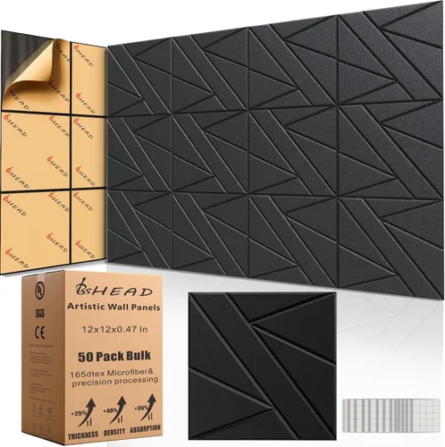 Vista 26 de Paneles Acústicos de Pared Grandes 47.2"x23.6"x1.57" Paquete de 4, Paneles de Prueba de Sonido DIY 3D con Ondas para Paredes, Paneles de Pared