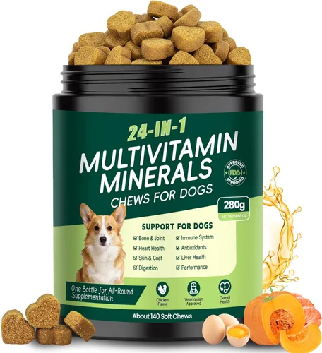 Vista 11 de Vitaminas y suplementos 24 en 1 para perros, multivitamínico masticable con condroitina, probióticos Omega-3, glucosamina para perros, pelaje