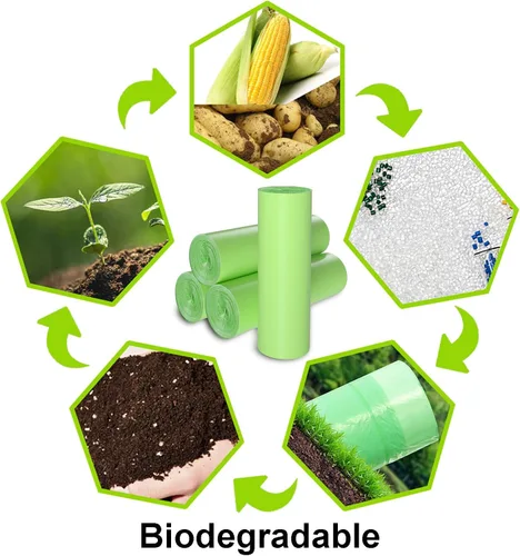 Vista 5 de TECHSHARE Bolsas de basura biodegradables de 1.2 galones, 80 unidades, bolsas de basura compostables, capacidad de 1.5 galones, color verde