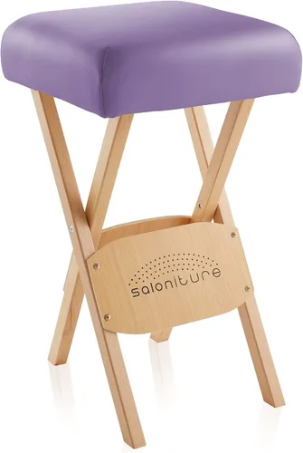 Vista 8 de Saloniture Taburete de masaje plegable de madera con estuche de transporte, negro