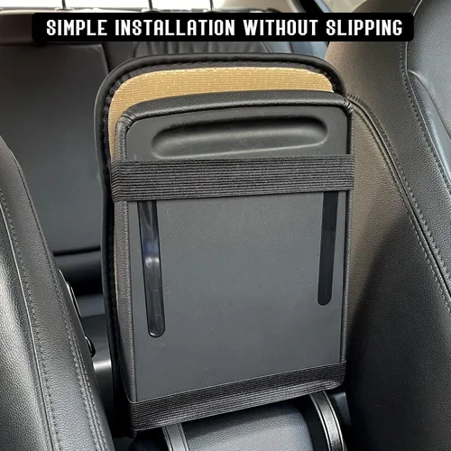 Vista 6 de Almohadilla de cuero impermeable para consola central de automóvil, protector de funda de asiento para reposabrazos, cómodos accesorios para el Negro