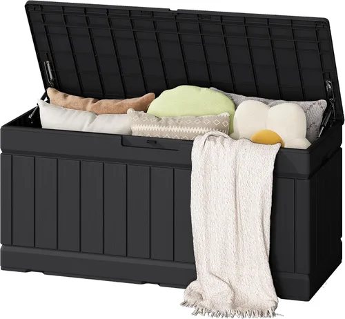 Vista 9 de Flamaker Outdoor Storage Box 80 Gallon Resin Waterproof Deck Box Marrón profundo