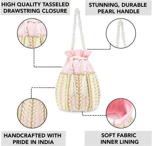 Vista 3 de Aheli Potli Bags Gift for Women Evening Bag Clutch Ethnic Bride Purse with Drawstring