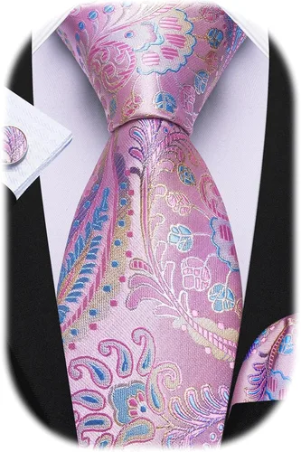 Vista 136 de Barry.Wang - Juego de corbata de seda para hombre, diseño de cachemira, pañuelo y gemelos de bolsillo