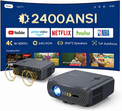 Vista 11 de 4K Daylight Projector Google TV, 2300 ANSI Smart Projector, WiFi 6, Bluetooth, NFC Wireless Casting, Low Latency Gaming, Auto Focus, HDMI ARC, Dolby