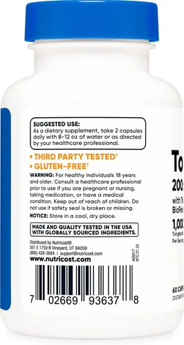 Vista 3 de Nutricost Tongkat Ali 500 mg, 60 cápsulas Tapas vegetarianas, sin OMG, sin gluten, extracto potente