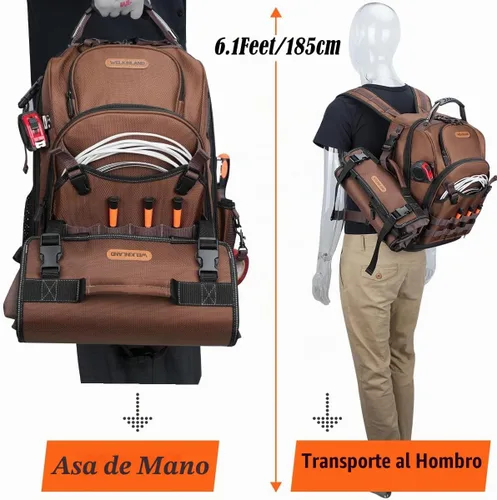 Vista 9 de WELKINLAND 70Pockets Mochila de herramientas HVAC con rollo de herramientas, mochila de bolsa de herramientas