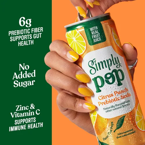 Vista 2 de Simply POP Soda Prebiótica Ponche Cítrico en Latas, 12 fl oz, Paquete de 12