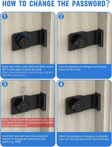 Vista 3 de Cerraduras de cerradura de contraseña para gabinete, cerradura de puerta de granero de 90 grados, cerradura de combinación de seguridad