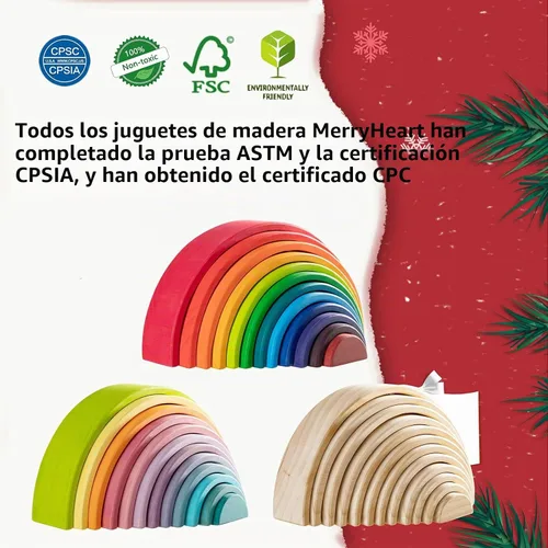 Vista 7 de Juguete apilable de madera de arco iris, apilador de 12 piezas, bloques de construcción de rompecabezas de anidación extragrandes, juguetes