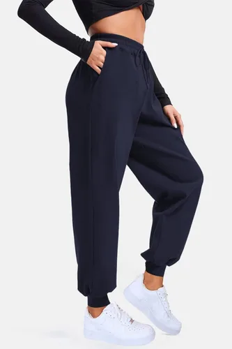 Vista 4 de AUTOMET Pantalones deportivos con forro polar para mujer holgados casuales de cintura alta pantalones deportivos con bolsillos
