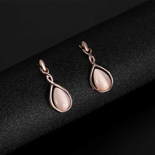 Vista 4 de Rose Gold Jewelry Sets for Women Pink Teardrop Pendant Necklace and Earring Set Embellished with Opal Fashion Wedding Jewelry Gift for Brides and