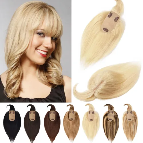Vista 14 de Toppers de cabello humano real para mujeres con cabello delgado, 6 pulgadas, marrón oscuro