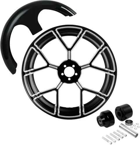 Vista 52 de TCMT Llanta de rueda delantera de 21", buje de rueda de brida de doble disco con guardabarros delantero negro sin pintar, compatible con modelos