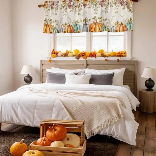 Vista 46 de Cenefa de cortina con lazo rojo de Navidad para ventanas, sala de estar, cocina, baño, granja, bolas de Navidad de acuarela con diseño de bayas