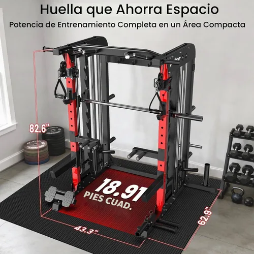 Vista 7 de pooboo Power Cage Smith Machine with 2000LB Squat Rack Cable System LAT Pulldown and Dual Pulley Cable Crossover with All-in-One Home Gym Machine