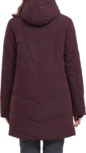 Vista 4 de CAMEL CROWN Chaqueta de invierno para mujer, con capucha, cálida, acolchada, acolchada, larga, de algodón, parka, Camello