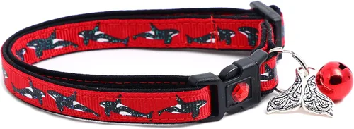 Vista 3 de Orca Whales on Red Cat Collar - Safety - Breakaway - Charm and Bell - Pugs2Persians (Small(10lbs & Less), Aqua)