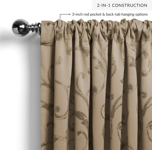 Vista 52 de Elrene Home Fashions Cenefa Opaca Jacquard Scroll Mia, 52" x 19" (1 Cenefa), Dorado
