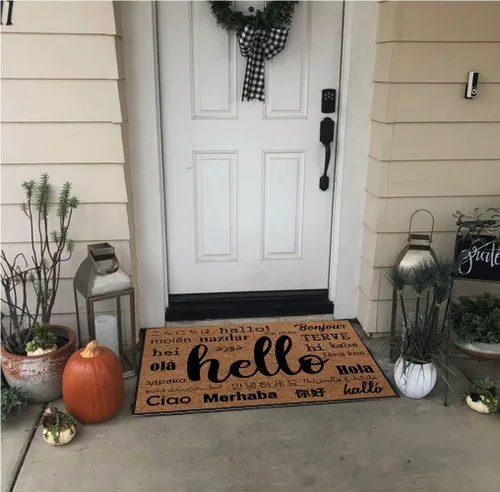 Vista 4 de Emilyhome Hello Funny Felpudo lavable a máquina de perfil bajo de 0.24 pulgadas, para interiores y exteriores, antideslizante y seguro para suelos