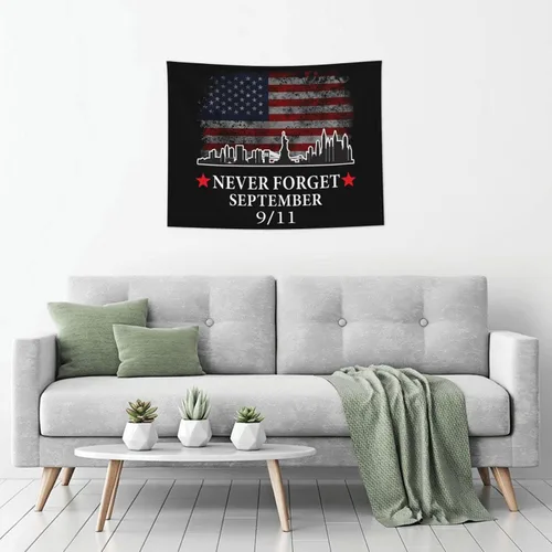Vista 6 de Rqwaaed 9/11 Septiembre 11th We Will Never Forget Tapestry embellece perfectamente la pared 29x37in