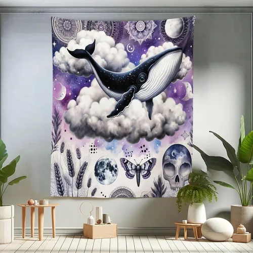 Vista 116 de Ambesonne Tapiz de hongos, atmósfera psicodélica, escena astral estrellada con motivos orientales trippy, decoración de tela para colgar en la pared