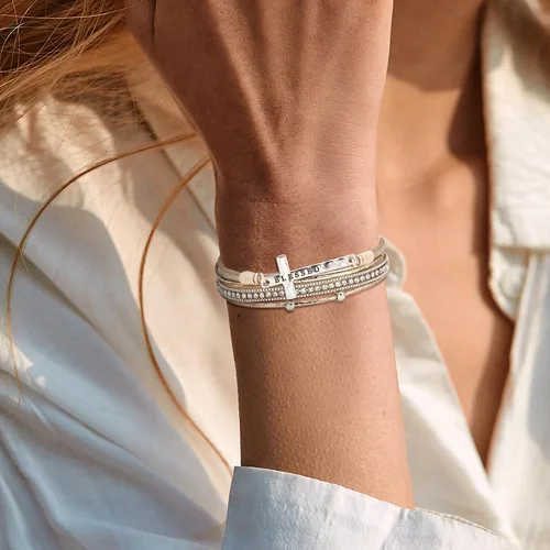 Vista 2 de Fesciory Pulsera de leopardo para mujer, pulsera de cuero bohemio multicapa con perlas de cristal