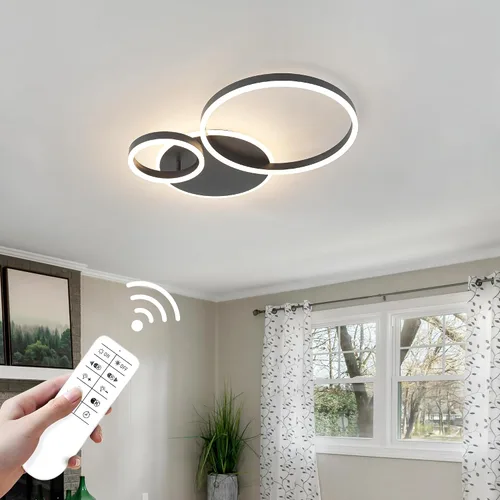 Vista 4 de O'NEELDY Moderna lámpara de techo LED regulable de montaje empotrado con control remoto de anillo de acrílico, 48W 3000K-6000K ajustable, lámpara