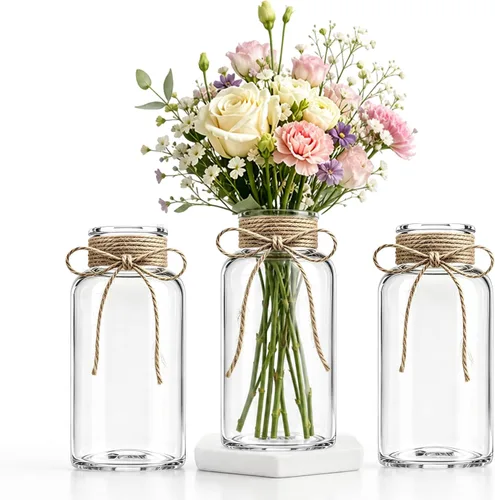 Vista 19 de Jarrones de cristal para centros de mesa, jarrones cilíndricos bohemios en tarros de masón a granel para bodas, fiestas y día de la madre