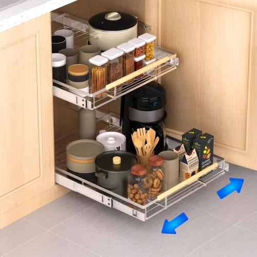 Vista 3 de Organizador de cajones extraíbles, estantes de almacenamiento deslizables extensibles, resistentes, duraderos y suaves, 12.3 a 18.3 pulgadas