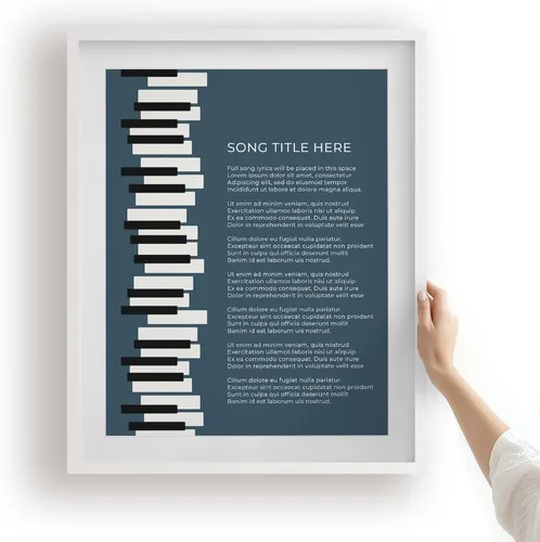 Vista 29 de Piano Keys Custom Songs Lyric Wall Art Print, Personalized Music Poster Blue 11x14" Black Frame