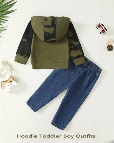 Vista 3 de Conjunto de ropa de bebé para niño pequeño, sudadera de mezclilla, pantalones de mezclilla para otoño e invierno