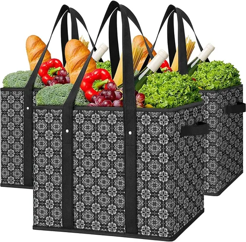 Vista 28 de WISELIFE Bolsas reutilizables para comestibles [2 unidades], bolsa grande para comestibles, resistente al agua, bolsa de compras plegable para ropa