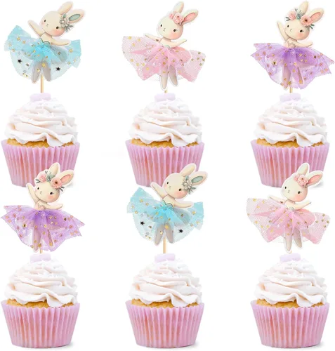 Vista 9 de 30 piezas de decoración para cupcakes de Pascua, conejo, huevo de Pascua, decoración de pastel de fiesta de conejo (marrón) (estilo 4)