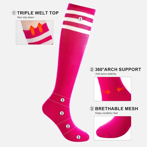 Vista 2 de BONANGEL Kids Soccer Socks 6-8 Years Old, Boys Girls Knee High Athletic Sports Football Baseball Socks 8-10 10-12 Years