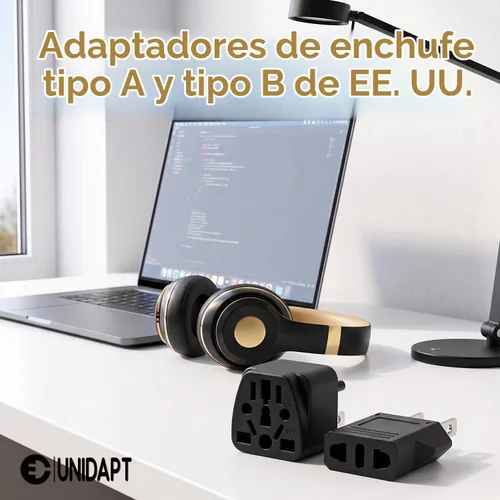 Vista 2 de Unidapt Adaptador de enchufe de viaje internacional para EE. UU., 2 piezas Negro