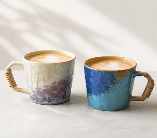 Vista 9 de Taza única de estilo vintage japonés retro primitivo, hecha a mano en cerámica con barniz libre de plomo, taza de té artesanal, cómoda asa, taza