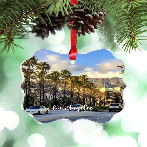 Vista 22 de Florida USA - Adornos de Navidad acrílicos de Miami, paisaje urbano, decoraciones de Navidad para árbol de viaje, recuerdo, adornos de Navidad