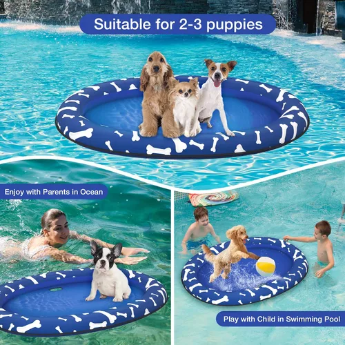 Vista 7 de Pet Soft Balsa flotante para perros – Flotador inflable de natación para perros para el verano (hueso azul)