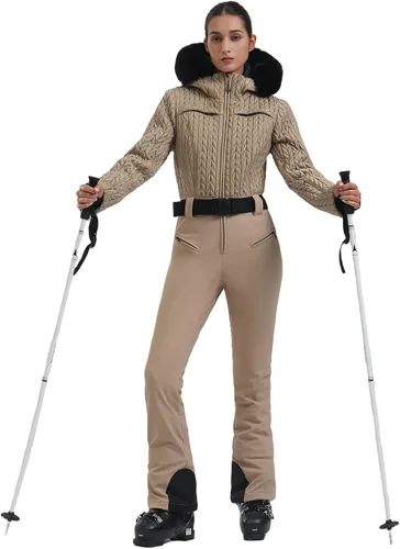 Vista 74 de GSOU SNOW Traje de esquí para mujer, traje de nieve delgado de una pieza, chaqueta de nieve, impermeable, resistente al viento, deportes al aire