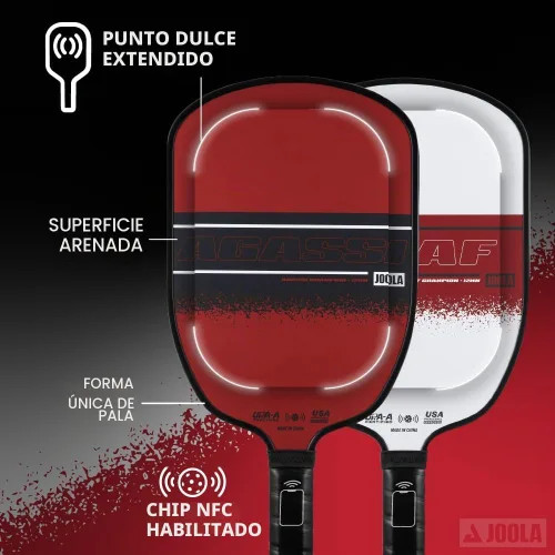 Vista 5 de Juego de JOOLA Agassi/GRAF Champion con palas de pickleball, bolas y bolsa con asa - Raqueta de pickleball arenizada - Forma Agassi con zona de Set