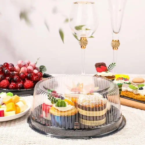 Vista 4 de Nuanchu 12 Piezas Recipientes Desechables de 8 Pulgadas para Pasteles con Tapas Bandeja de Servir de Plástico Bandejas Transparentes con Tapas
